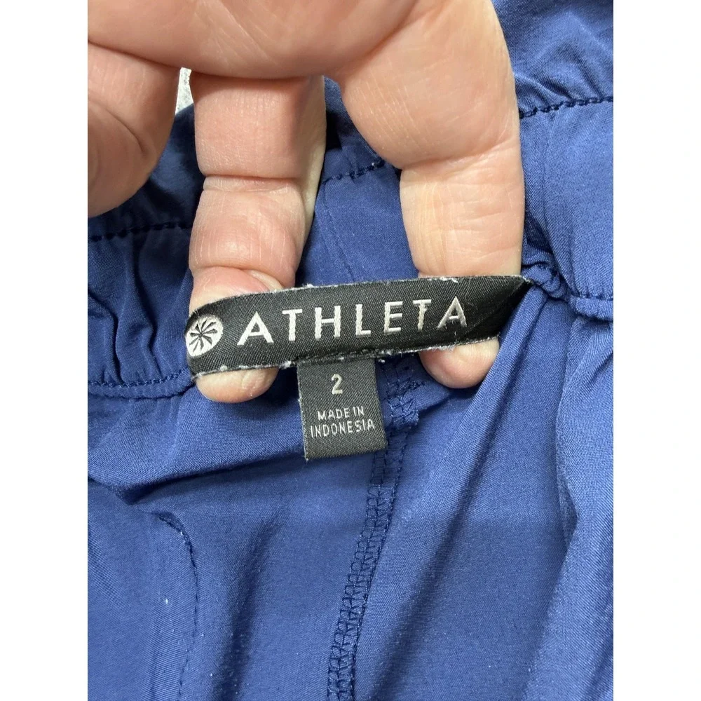 Athleta Ankle Pants Womens 2 Blue Paperbag Waist Belted Pockets Stretch Travel